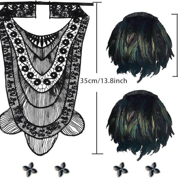 Poncho Collar Natural Feather Short Cape Lace - Picture 2 of 9